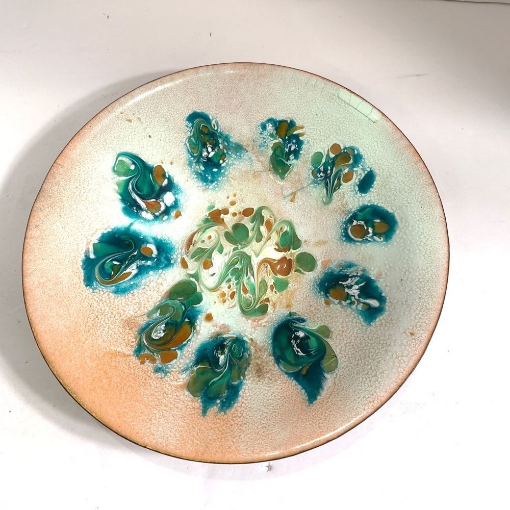 Vintage Hand Painted Enamel Bowl Retro Colors!
